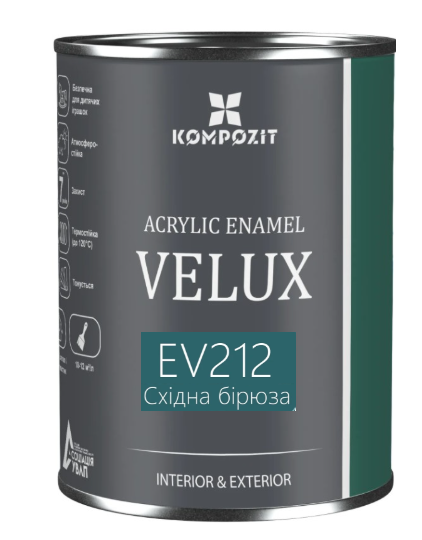 Емаль акрилова Kompozit VELUX Східна бірюза EV212 шовковистий мат 0,75 л